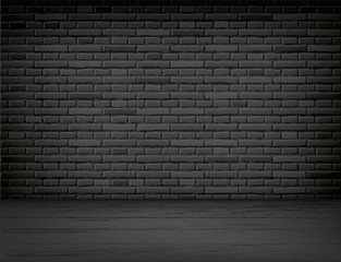 Vector realistic black brick wall wood floor room