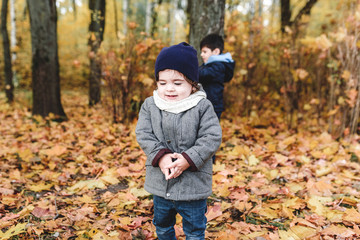 happy family in autumn city park