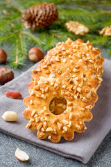 Christmas shortbread cookies with nuts. New year holiday concept
