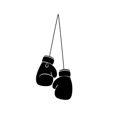 Hanging boxing gloves silhouette icon. Clipart image isolated on white background