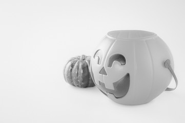 Beautiful halloween decoration trick or treat on white background with filter, concept of halloween party, copy space(text space), close-up, blank for text