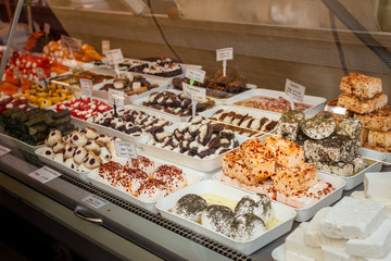 Kinds of cheese in city market of Vienna - Austria