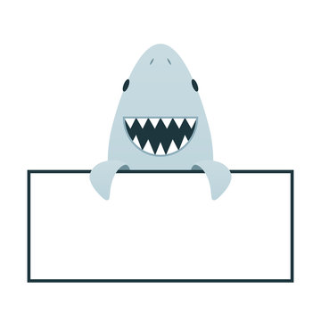 Cartoon smile shark with open mouth. Clipart image isolated on white background
