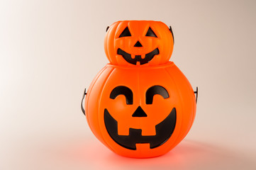 Beautiful halloween decoration trick or treat on white background with filter, concept of halloween party, copy space(text space), close-up, blank for text