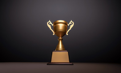 3d rendering champion golden trophy placed on table