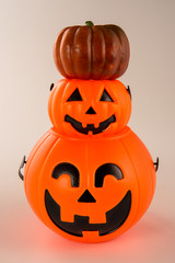 Beautiful halloween decoration trick or treat on white background with filter, concept of halloween party, copy space(text space), close-up, blank for text