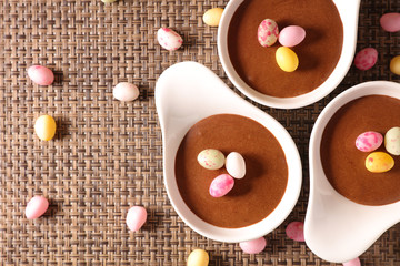 chocolate mousse and easter egg candy