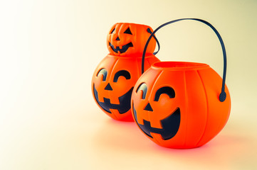 Beautiful halloween decoration trick or treat on white background with filter, concept of halloween party, copy space(text space), close-up, blank for text