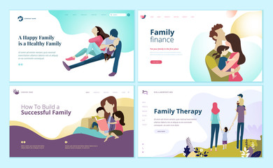 Set of web page design templates for family finance, health care, family therapy. Modern vector illustration concepts for website and mobile website development. 
