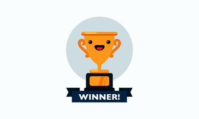 Simple Flat Trophy Vector Illustration With Smiling Face