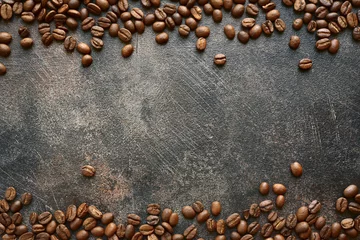 Foto op Plexiglas Food background with roasted black coffee beans.Top view with copy space. © lilechka75