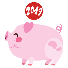 Cute 2019 pig zodiac sign design with text celebrating Chinese new year