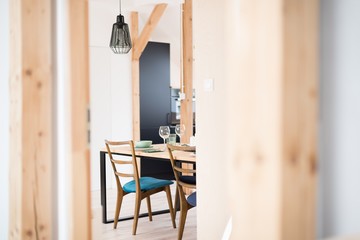 View from hall to set dining table