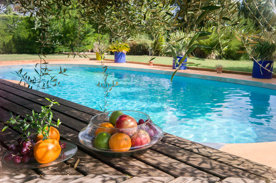 Exotic fruits by the pool.