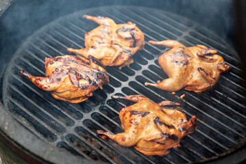 marinated quail on the grill