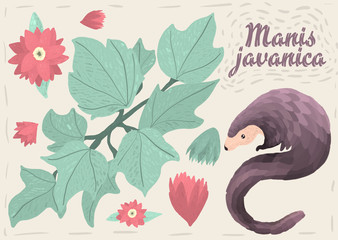 Digital illustration of "Manis javanica". This illustration is designed to decorate t-shirts, interiors of children's rooms and much more. This character is perfect for lovers of lizards and tropical 