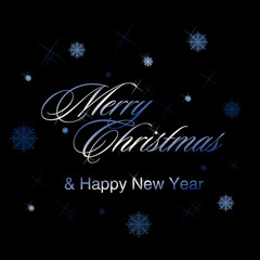 happy new year and merry Christmas on a black background with snowflakes