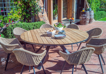 Garden dining table with chairs.