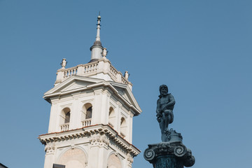 Fototapeta na wymiar close-up of statue and tower of VILLA VISCONTI BORROMEO LITTA - lombardy - italy
