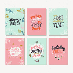 Set of six hand drawn holiday cards