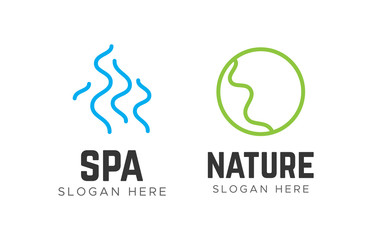 SPA logos with three leaves of linear elegant style. flower spa logos