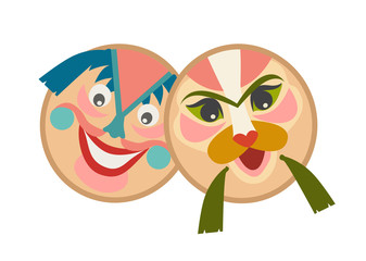 Traditional Vietnamese masks cartoon vector icon, isolated on white background