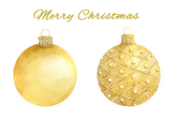 Watercolor set of christmas gold balls isolated on white background. - 228118145
