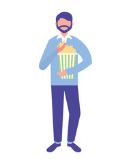 man holding popcorn movie film