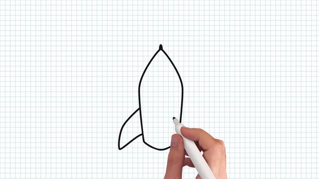 Rakete – Whiteboard Animation auf kariertem Blatt Papier