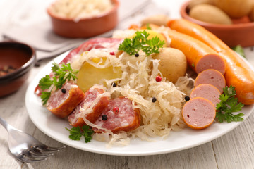 sauerkraut with meats - obrazy, fototapety, plakaty