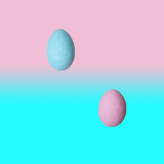 trendy colorful pastel eggs on gradient trendy background, textured on contemporary concept food style