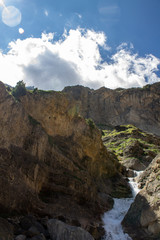 Fototapeta na wymiar mountains with pineta valley waterfall, ordesa park, huesca, spain