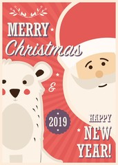 Merry Christmas card with Santa Claus and white bear