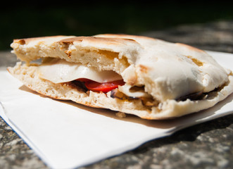 Close-up of vegetarian Crescia typical sandwich of Gubbio