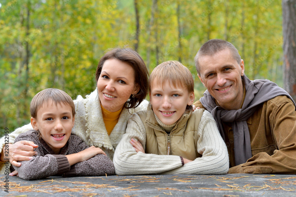 Poster portrait of family of four in park