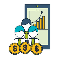 business people smartphone statistics chart money