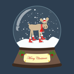 Christmas snow globe with moose vector illustration