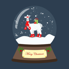 Snow globe with llama in hat vector illustration