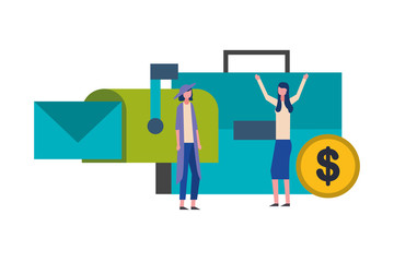 businesswomen briefcase email money business