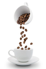coffee beans falling into cup