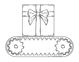 sketch of the conveyer belt and one gift