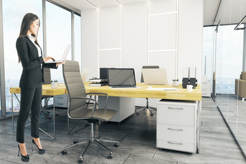 Beautiful busineswoman using laptop in office