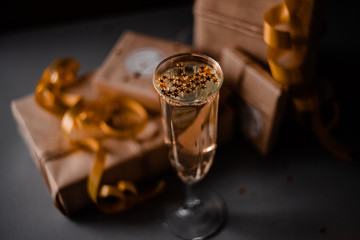 Champagne Glass Presents Decorations Background