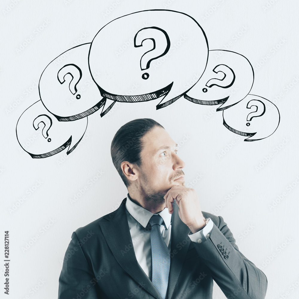 Poster Handsome man with question marks
