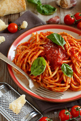 Spaghetti pasta with tomato sauce
