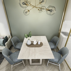 3d rendering  dining set in minimal vintage style