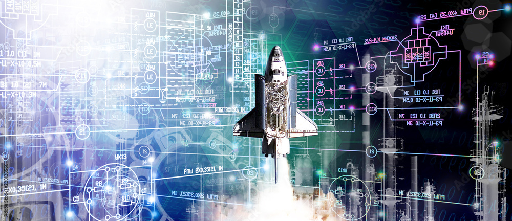 Wall mural generation engineering industrial technologies construction rocket for space.elements of this image 