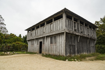 Fototapeta na wymiar Old buildings in Plimoth plantation at Plymouth, MA