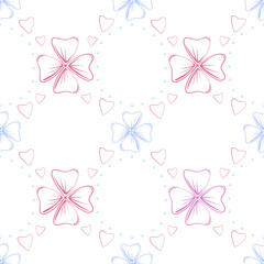 valentine day or wedding floral seamless pattern. gentle and beautiful with flowers and hearts on white background. vintage style illustration 