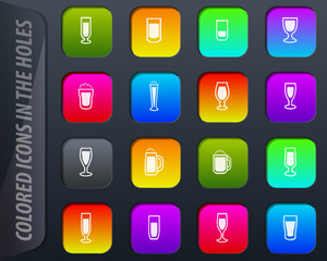 Glasses and cups icons set